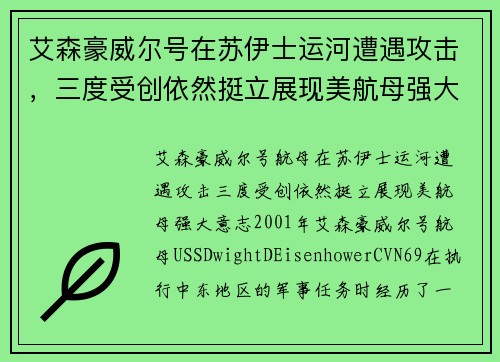艾森豪威尔号在苏伊士运河遭遇攻击，三度受创依然挺立展现美航母强大意志