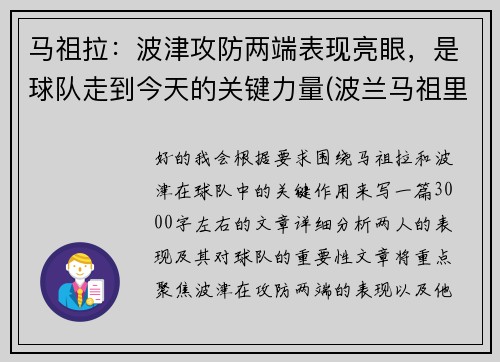 马祖拉：波津攻防两端表现亮眼，是球队走到今天的关键力量(波兰马祖里)