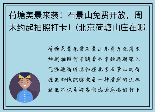 荷塘美景来袭！石景山免费开放，周末约起拍照打卡！(北京荷塘山庄在哪)